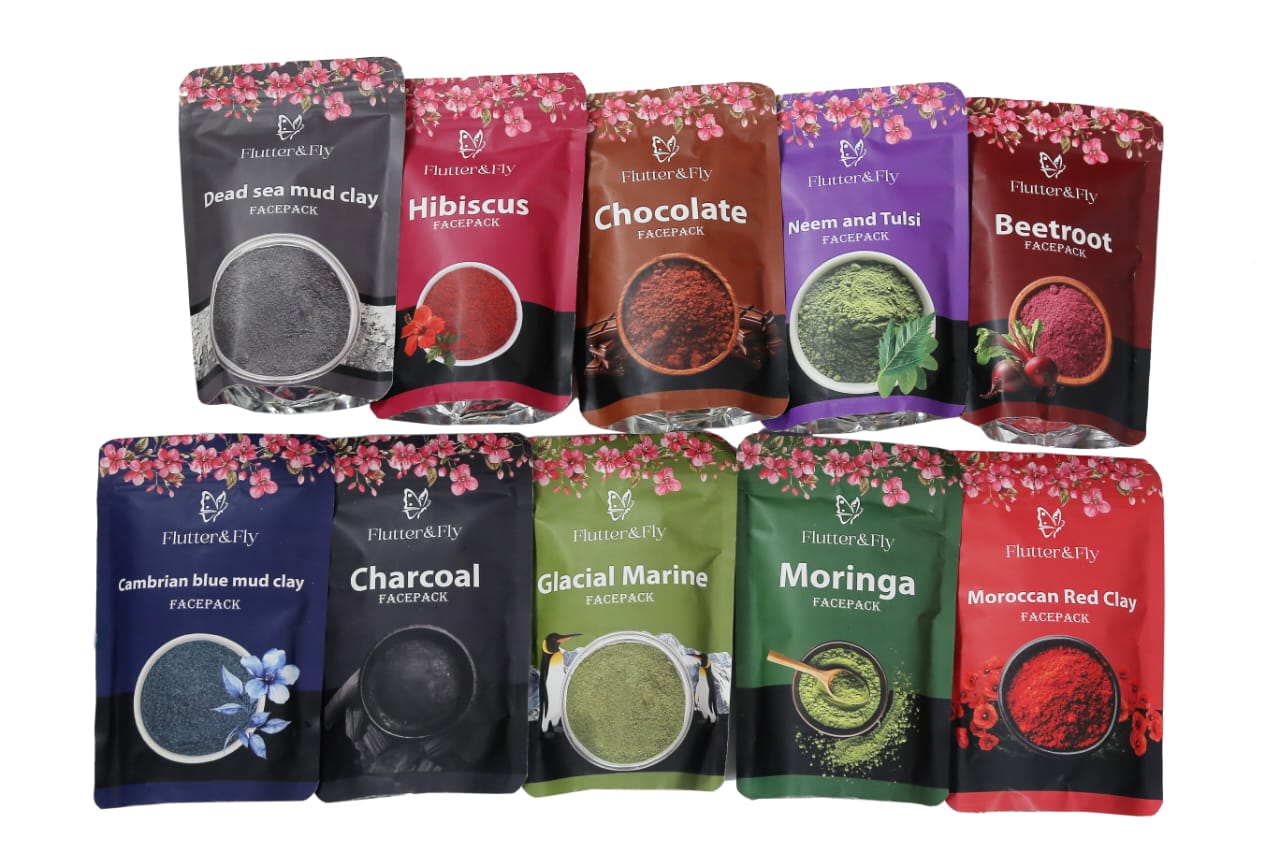 10 variants of facepacks with different blends of herbs