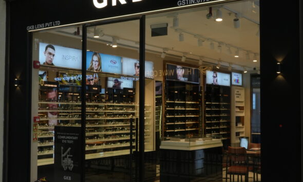 GKB Opticals new lifestyle store interior in Delhi showcasing premium eyewear display and modern retail design