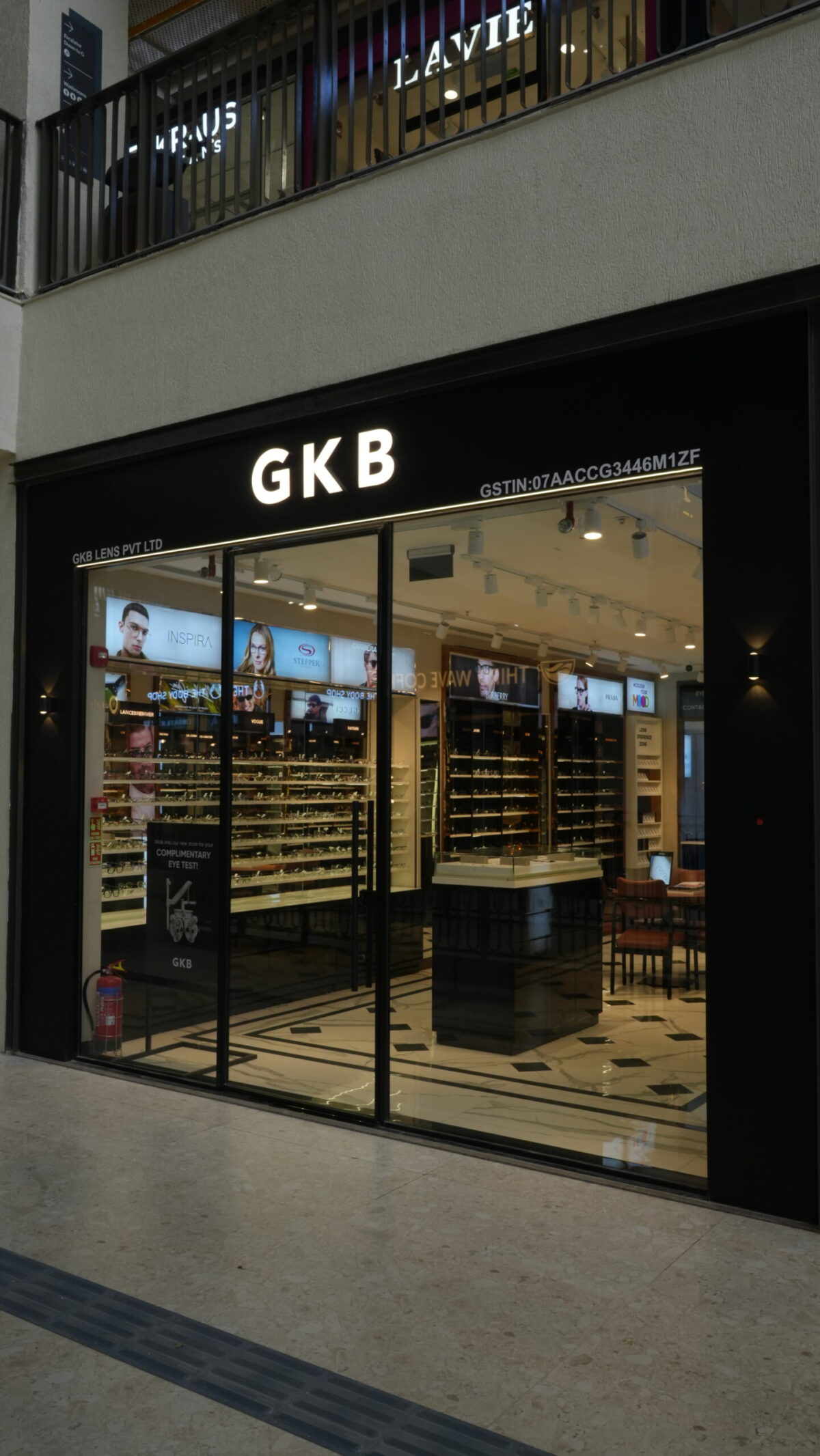 GKB Opticals new lifestyle store interior in Delhi showcasing premium eyewear display and modern retail design