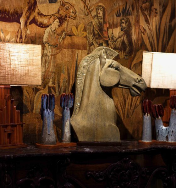 The Stallion handcrafted ceramic horse sculpture with oceanic blue glaze by The Great Eastern Home.