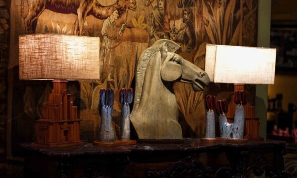 The Stallion handcrafted ceramic horse sculpture with oceanic blue glaze by The Great Eastern Home.