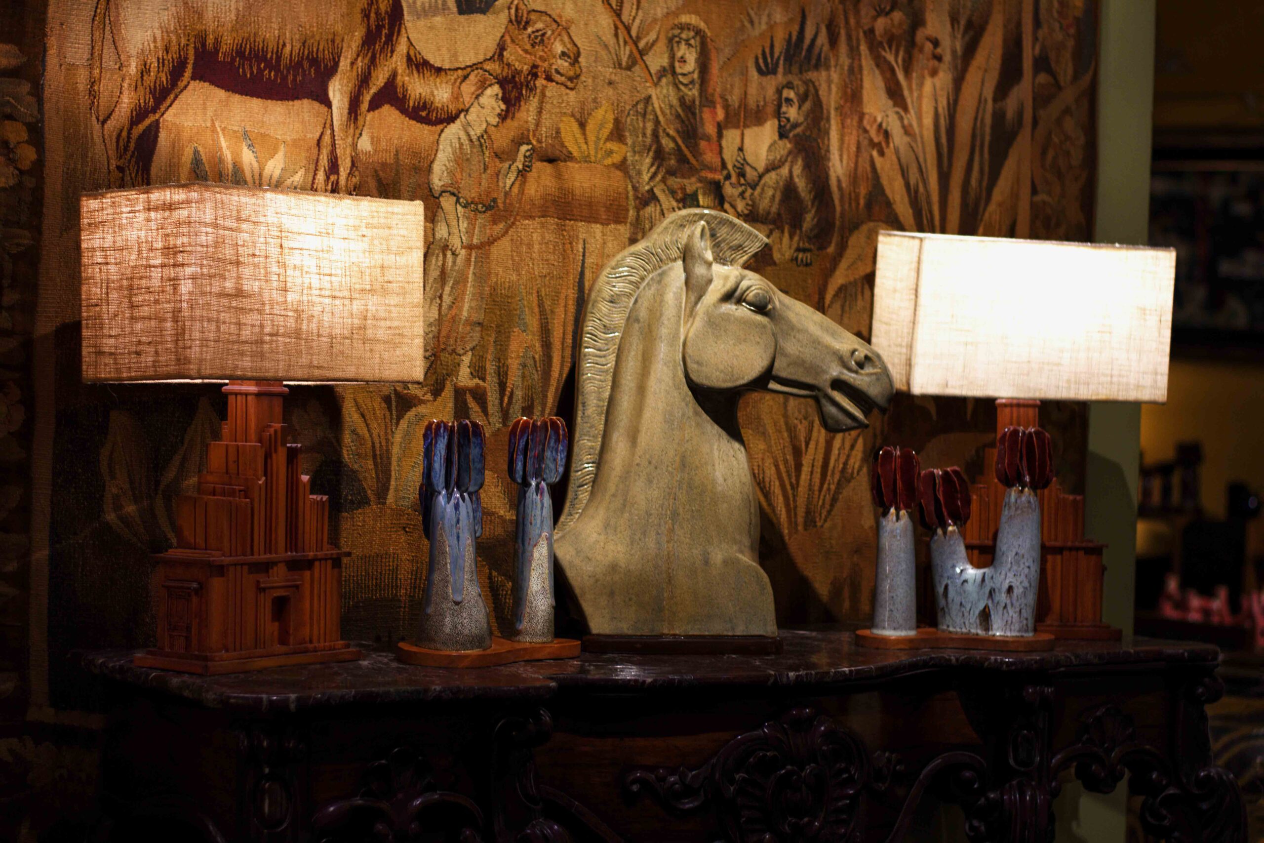 The Stallion handcrafted ceramic horse sculpture with oceanic blue glaze by The Great Eastern Home.