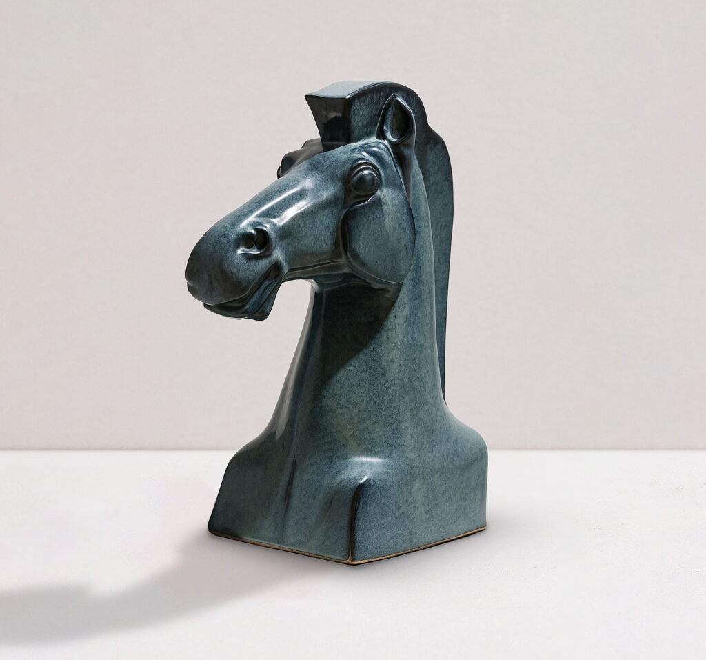 The Stallion handcrafted ceramic horse sculpture with oceanic blue glaze by The Great Eastern Home.