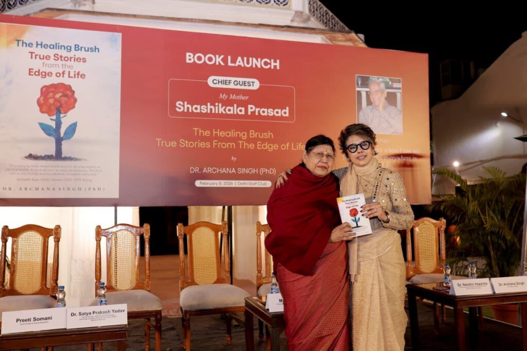 An Evening of Healing, Hope, and Humanity: The Healing Brush Unveiled at Delhi Golf Club 117 Dr. Archana Singh speaking during The Healing Brush book launch at Delhi Golf Club.